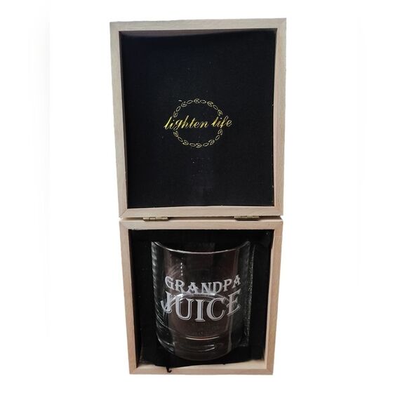 NWOT LIGHTEN LIFE Grandpa Juice Whiskey Glass 12 oz, Valued Wood Box - Picture 4 of 6